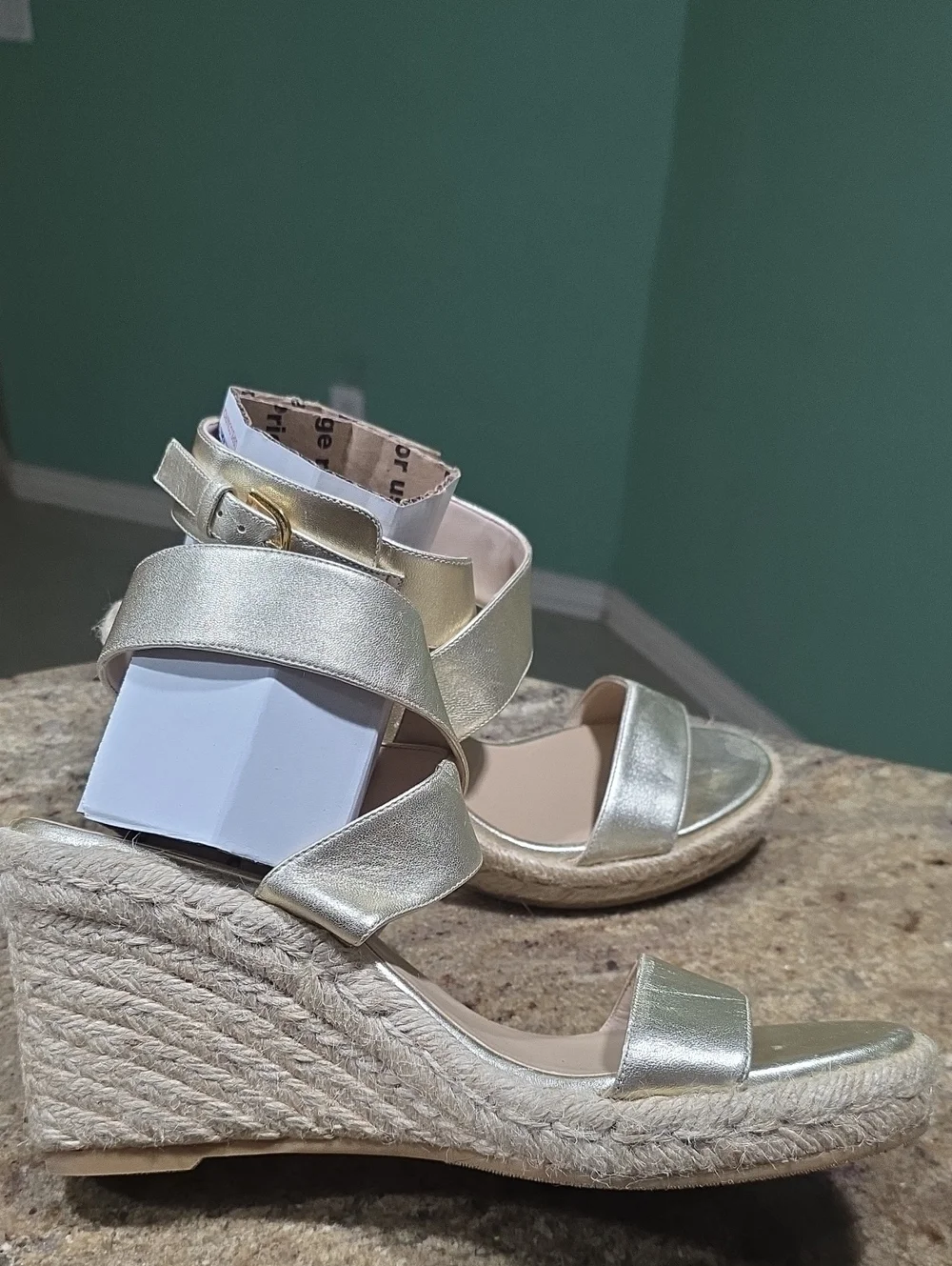Stuart Weitzman Gold Espadrille Wedge Sandals